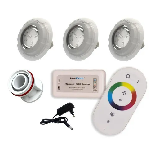 Kit 3 Leds Rgb Piscina + Controle + Fonte + Adaptador 50mm Foto 1