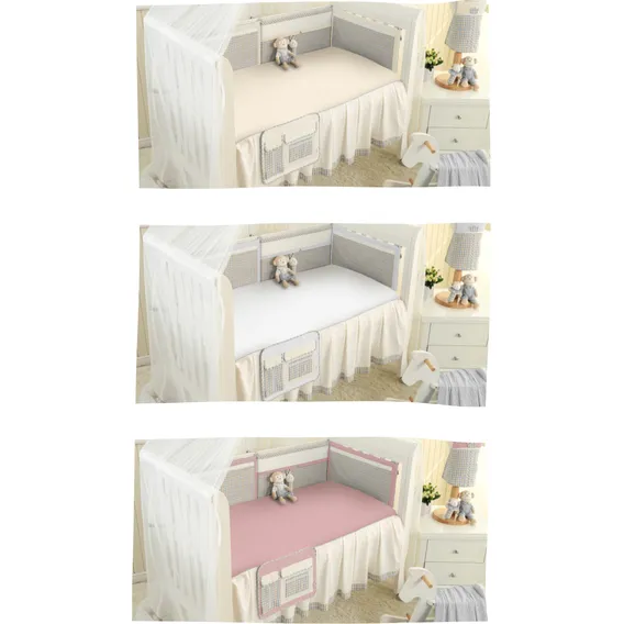 Kit 3 Lençol Americano Com Elástico Em Malha Antialérgico Menina Ou Menino Roupa De Cama Baunilha Branco Rosa Jogo 3 Lençol Berço 100% Algodão 70 Cm X 1,30 M X 12 Cm Renova Enxovais Foto 1