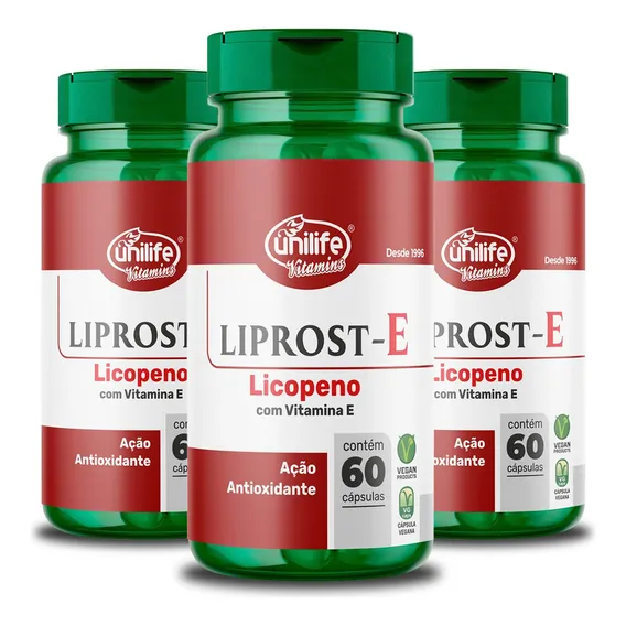 Kit 3 Liprost E Licopeno Com Vitamina E Unilife 60 Cápsulas Sabor Sem Sabor Foto 1