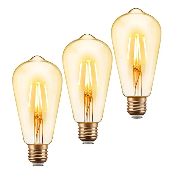 Kit 3 Lâmpada Filamento Led Retrô Vintage Ambar St64 4w Foto 1
