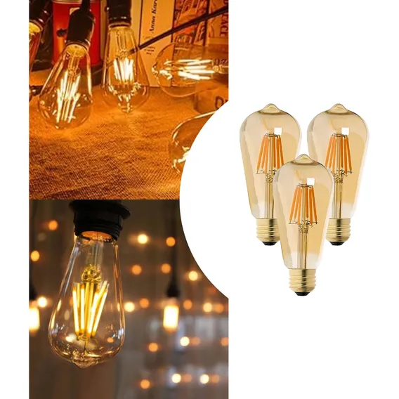 Kit 3 Lâmpada Led Decorativa St64 Vintage Filamento 4w 2200k Empório G Foto 1