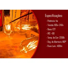 Kit 3 Lâmpada Led Decorativa St64 Vintage Filamento 4w 2200k Empório G Foto mini 4