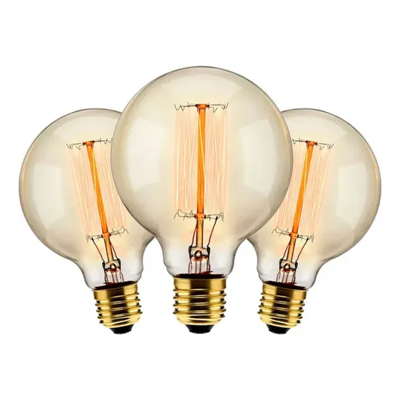 Kit 3 Lâmpada Vintage Filamento De Carbono 40w E27 220v G95 Foto 1
