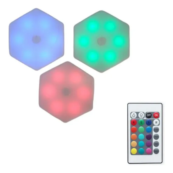 Kit 3 Lâmpadas Led Colmeia Decoração Rgb Controle Remoto Foto 1