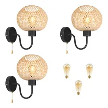 Kit 3 Luminária Arandela Bambu Fibra Natural Rustico Nat91 Foto  mini 1