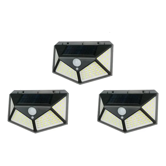 Kit 3 Luminária Energia Solar Parede 100 Led Sensor Presença Foto 1