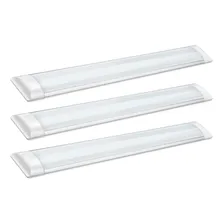 Kit 3 Luminária Lâmpada Led Tubular Sobrepor Slim Bivolt 120cm 3000k Branco Quente Completa 40w 110v/220v (bivolt) Foto mini 1