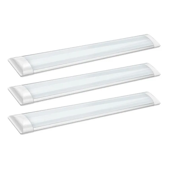Kit 3 Luminária Lâmpada Led Tubular Sobrepor Slim Bivolt 120cm 3000k Branco Quente Completa 40w 110v/220v (bivolt) Foto 1