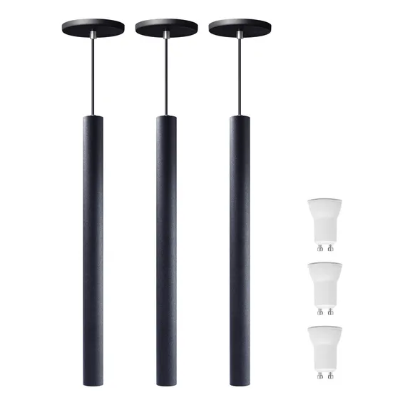 Kit 3 Luminária Pendente Tubo Preto 50cm Led Branco Quente Foto 1