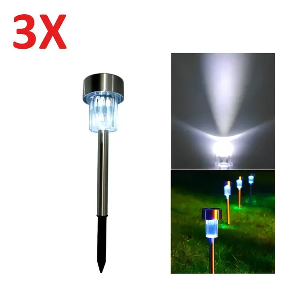 Kit 3 Luminaria Solar Balizadora Em Inox Poste Para Jardim Foto 1