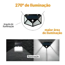 Kit 3 Luminária Solar Parede 100 Led Sensor Presença Leds Foto mini 2