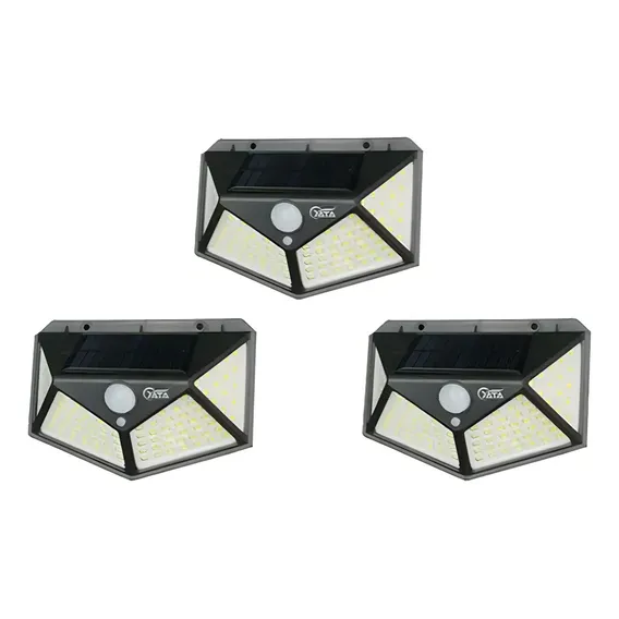 Kit 3 Luminária Solar Parede 100 Led Sensor Presença Leds Foto 1