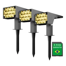 Kit 3 Luminaria Spot Solar Espeto Refletor Jardim Led Luz 12h 3000k Quente Oversun Foto mini 1