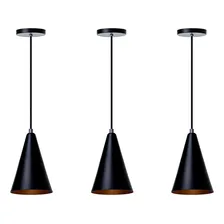 Kit 3 Lustre Pendente Cone P Preto Alumínio Decoração Foto mini 1