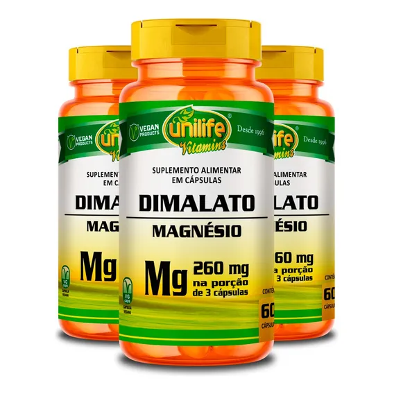 Kit 3 Magnésio Dimalato Unilife Vitamins 60 Cápsulas Foto 1