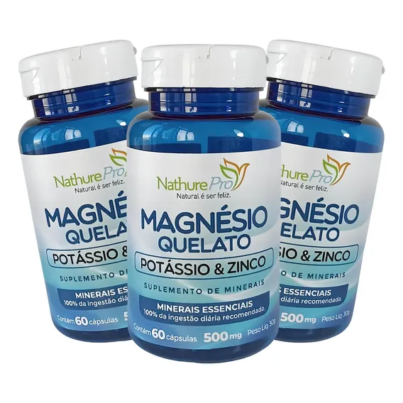 Kit 3 Magnésio Quelato + Potássio + Zinco 60 Cáps Sabor Sem sabor Foto 1