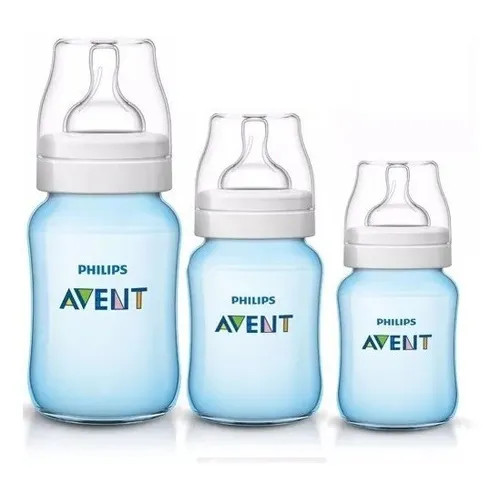 Kit 3 Mamadeiras Classic Anticolica Avent Azul Foto 1