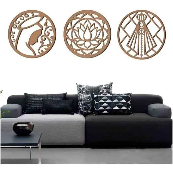 Kit 3 Mandalas Decorativas Mdf 40x40 Vazado Marrom Modelo 3 Foto 1