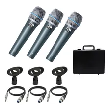Kit 3 Microfone Dinamico Mxt Btm 57a + Cabos E Cachimbo Cor Cinza Foto mini 4