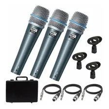 Kit 3 Microfone Dinamico Mxt Btm 57a + Cabos E Cachimbo Cor Cinza Foto mini 1