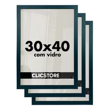 Kit 3 Moldura 30x40 Quadro C/ Vidro Poster Porta Certificado Cor Preto Foto  mini 1