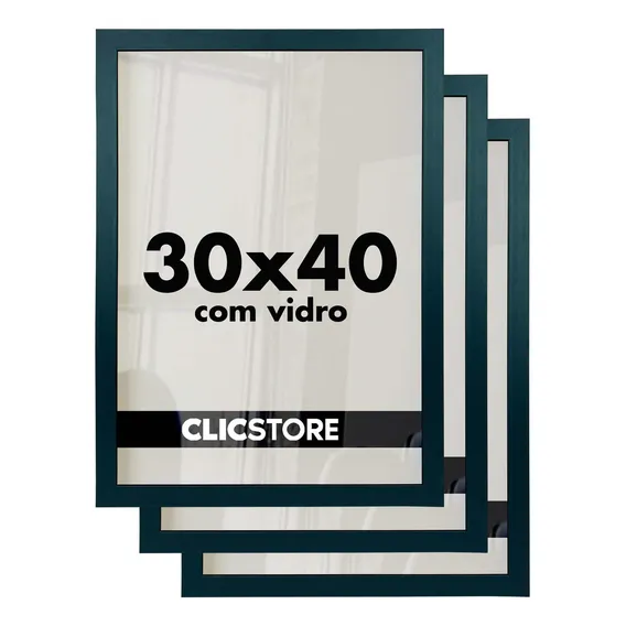 Kit 3 Moldura 30x40 Quadro C/ Vidro Poster Porta Certificado Cor Preto Foto 1