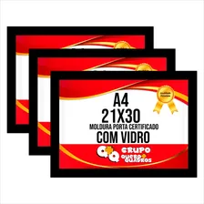 Kit 3 Moldura A4 Certificado Laqueada Premium C/ Vidro Preto Foto mini 1