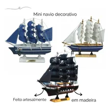 Kit 3 Navios Pirata Preto Branco Veleiro Miniatura Barcos Foto mini 2