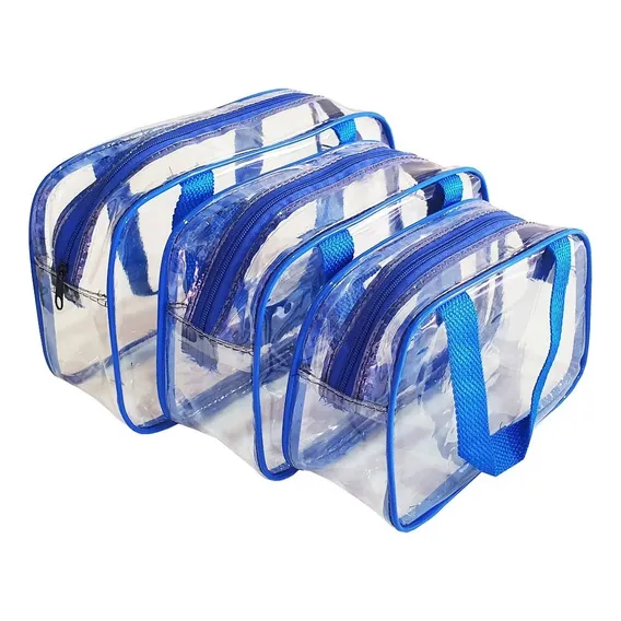 Kit 3 Necessaire Transparente 093 P M G Azul Foto 1