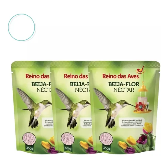 Kit 3 Nectar Para Beija Flor Refil 400g Reino Das Aves Foto 1