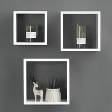 Kit 3 Nichos Decorativos Quadrado Mdf Branco Quarto Sala Sinanue Foto mini 3