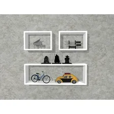 Kit 3 Nichos Retangular Estante Livros Quarto Infantil Mdf Cor Branco Foto mini 2