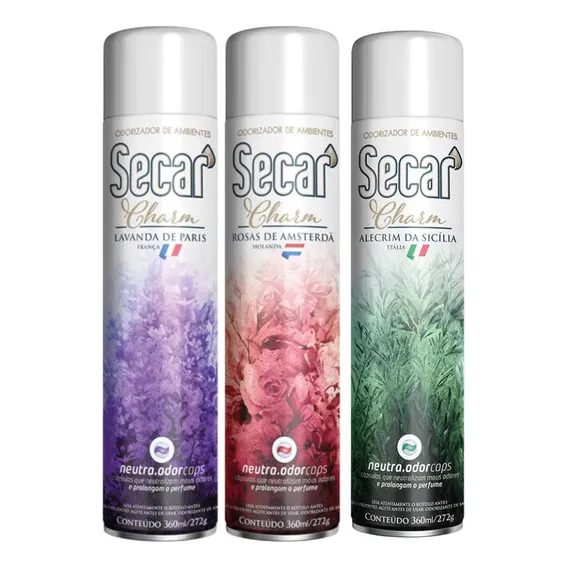 Kit 3 Odorizadores De Ambientes Secar Charm Aromas 360ml Foto 1