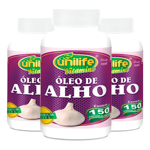 Kit 3 Óleo De Alho 350mg Unilife 150 Cápsulas Sabor Sem Sabor Foto 1