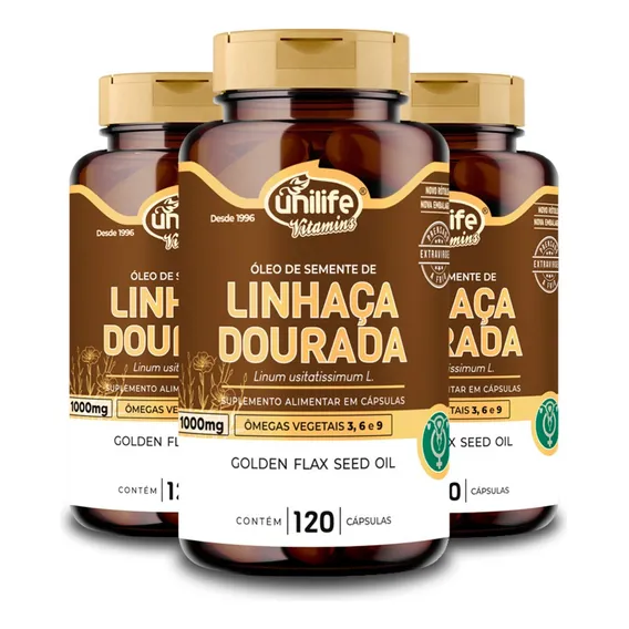 Kit 3 Óleo De Semente De Linhaça Dourada 1000mg 120 Cápsulas Foto 1