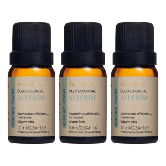 Kit 3 Oleo Essencial Alecrim Via Aroma 10ml 100% Puro Foto 1