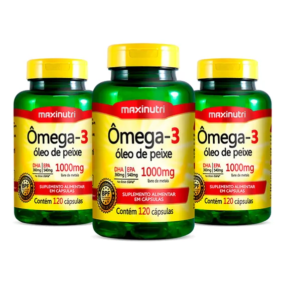Kit 3 Ômega3 Óleo De Peixe Epa Dha 120 Cáps 1000mg Maxinutri Sabor Sem Sabor Foto 1