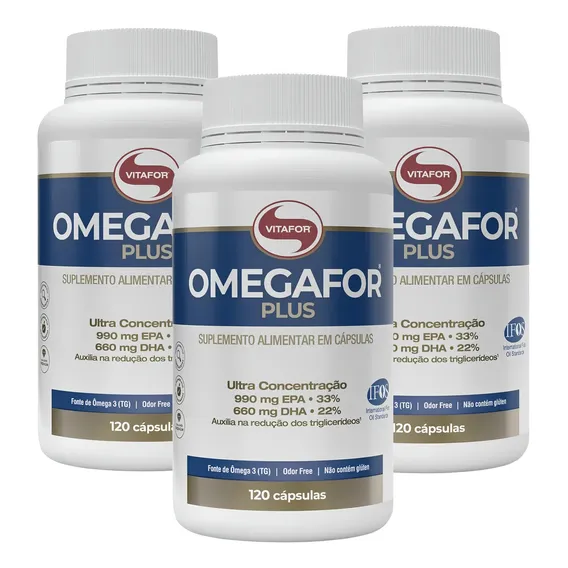 Kit 3 Omegafor Plus Ômega 3 Rico Dha Epa 120 Caps Vitafor Foto 1