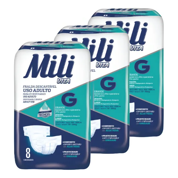 Kit 3 Pacotes Fraldas Geriátrica G Mili Vita Adulto Foto 1