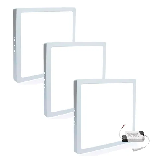 Kit 3 Painel Plafon Sobrepor Led 18w Quadrado Branco Frio Foto 1
