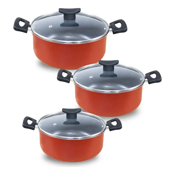 Kit 3 Panelas Teflon Caçarolas 16 18 E 20 Antiaderente 3 Pçs Cor Vermelho Foto 1