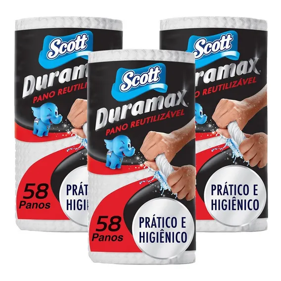 Kit 3 Pano Reutilizável Multiuso Scott Duramax com 174 panos cor branco Foto 1