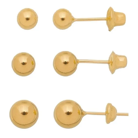 Kit 3 Pares Brincos Bola Ouro 18k-750 3mm, 4mm E 5mm Cor Dourado Foto 1
