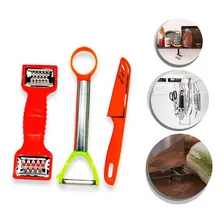 Kit 3 Peças Ralador Manual Fatiador De Legumes Faca Cozinha Cor Colorido Foto mini 4