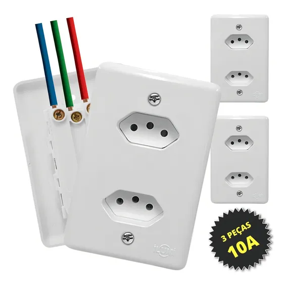 Kit 3 Peças Tomada Dupla 10a Ilumi Monobloco Stylus Cor Branco Foto 1
