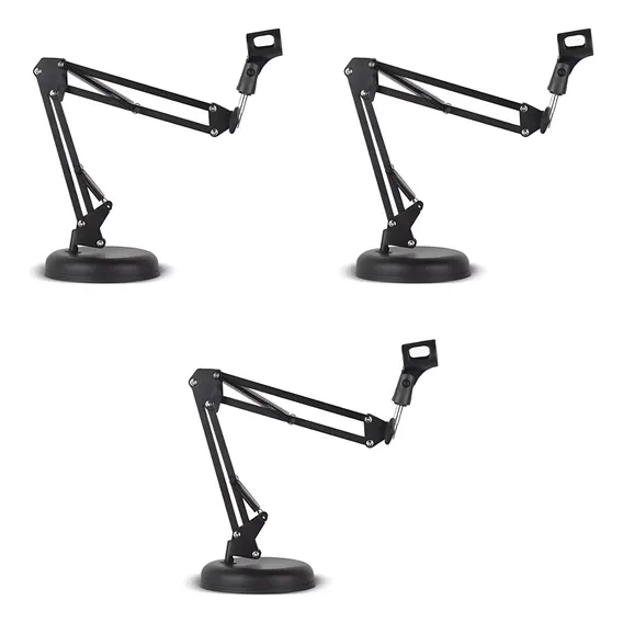 Kit 3 Pedestal Suporte Articulado De Mesa P/microfone Móvel Cor Preto Foto 1