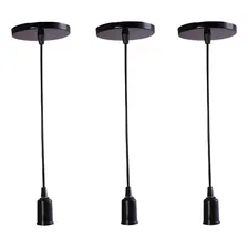 Kit 3 Pendente Lustre Simples Cabo 2metros Soquete Liso E-27 Cor Preto (Fio Preto 2M) Foto mini  2