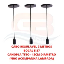 Kit 3 Pendente Lustre Simples Cabo 2metros Soquete Liso E-27 Cor Preto (Fio Preto 2M) Foto mini  3