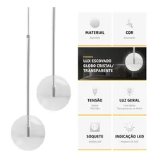 Kit 3 Pendente Lux Globo Vidro Cristal Escovado + Led Foto mini  3