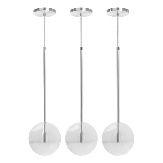 Kit 3 Pendente Lux Globo Vidro Cristal Escovado + Led Foto 1
